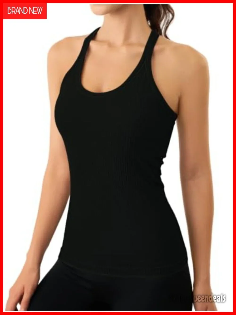 Ribbed Workout Tank Top with Built in Bra Racerback Gym Yoga